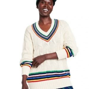 Rowing Blazers X Target Cream Cable Knit Croquet Striped Varsity Sweater Large